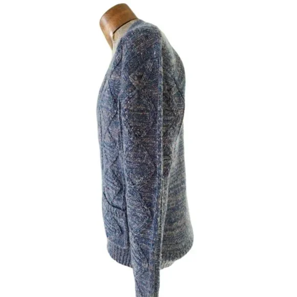 VTG CAMPUS Men's Blue Flecked Cable Knit Cardigan Sweater Size Large